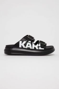 Γυναικεία Σαγιονάρες Δερμάτινες παντόφλες Karl Lagerfeld χρώμα: μαύρο